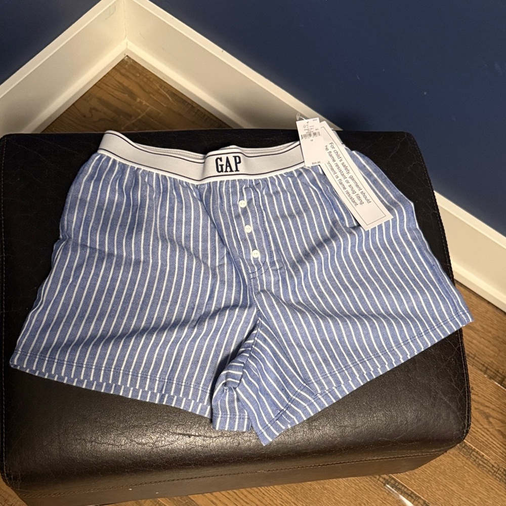GAP Blue and White Striped Cotton Pajama Shorts